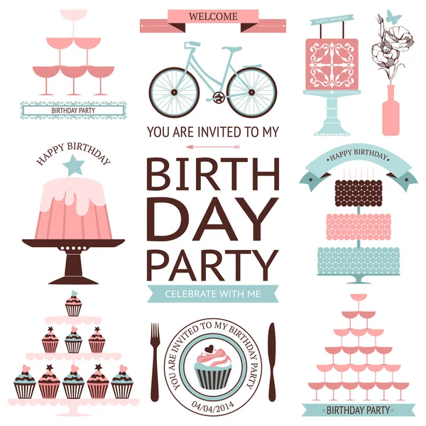 Iconos de celebración de cumpleaños — Vector de stock