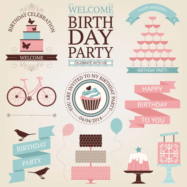 Iconos de celebración de cumpleaños — Vector de stock