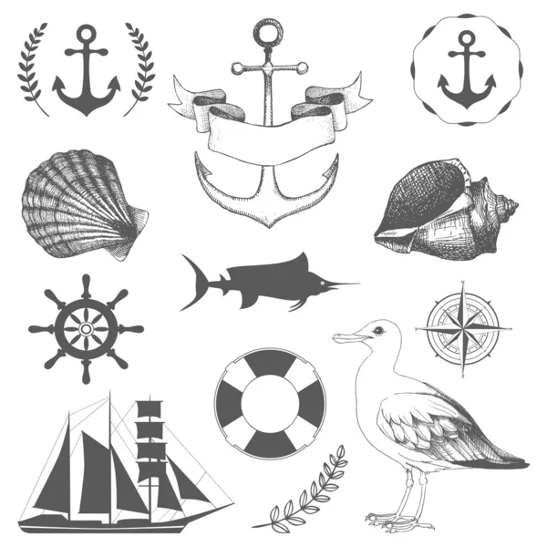 Sinais e ícones do mar — Vetor de Stock
