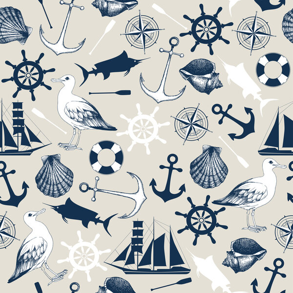 Seamless sea elements pattern