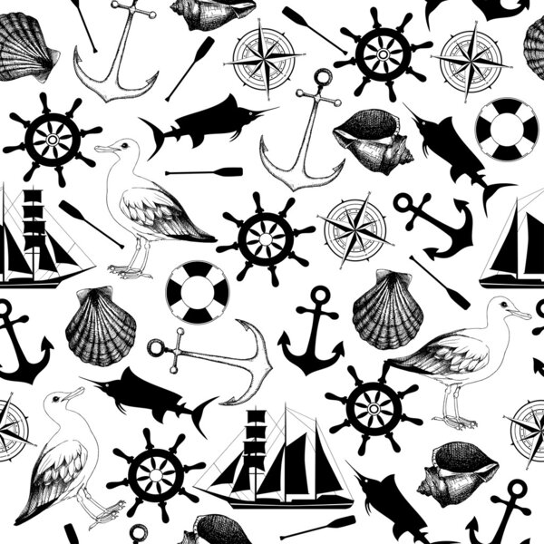 Seamless sea elements pattern