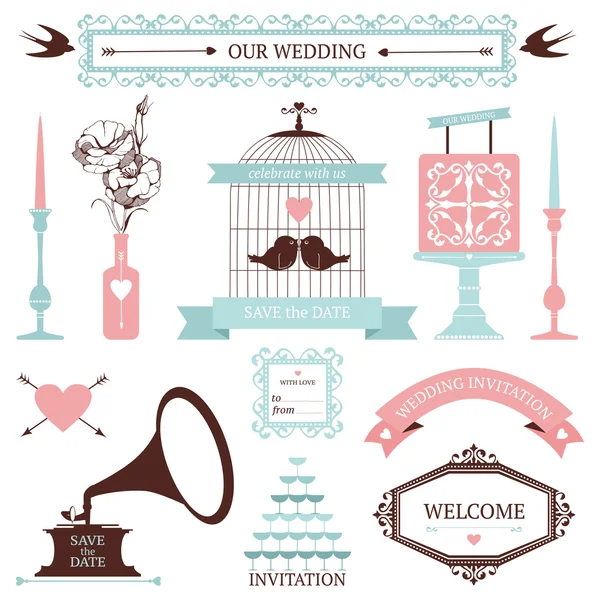 Винтажный набор свадебных элементов — стоковый вектор