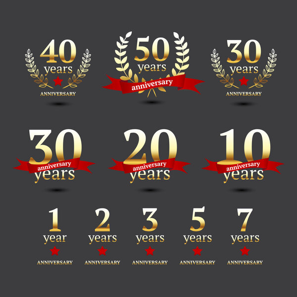 Vector set of anniversary golden signs