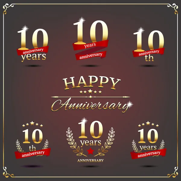 Ten years anniversary signs collection — Stock Vector