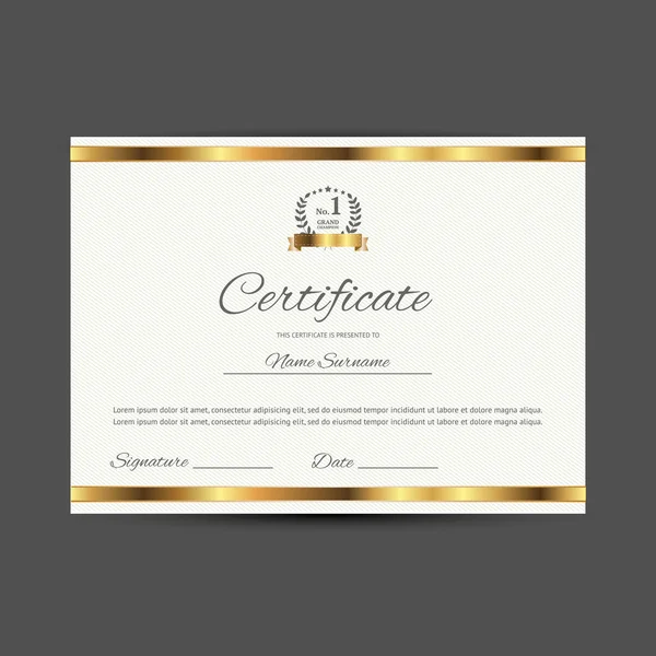 Certificado vectorial con elementos dorados — Vector de stock