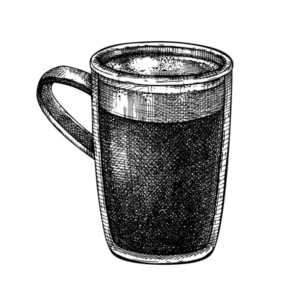 손으로 스케치 그림입니다 커피가 들어간 머그의 스케치 뜨거운 수작업은 배경에 — 스톡 벡터