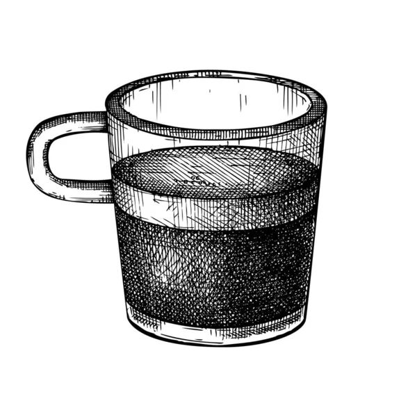 Sabah Kahve Fincanı Elle Çizilmiş Bir Çizim Aromatik Espresso Kahveli — Stok Vektör