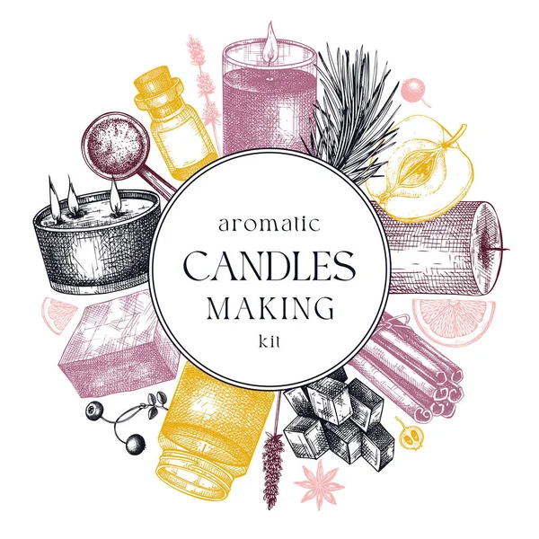 Χειροποίητο Σχέδιο Κάρτας Κατασκευής Κεριών Κεριά Εκλεκτής Ποιότητας Βότανα Κερί — Διανυσματικό Αρχείο