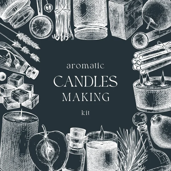 Hand Sketched Candle Making Card Design Ckalkboard Vintage Candles Herbs — Stock Vector