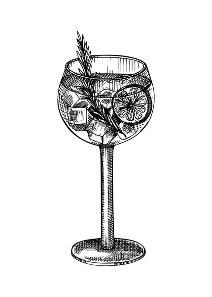 Handritad Gin Och Tonic Cocktail Illustration Vektorskiss Alkoholhaltig Dryck Elegant — Stock vektor