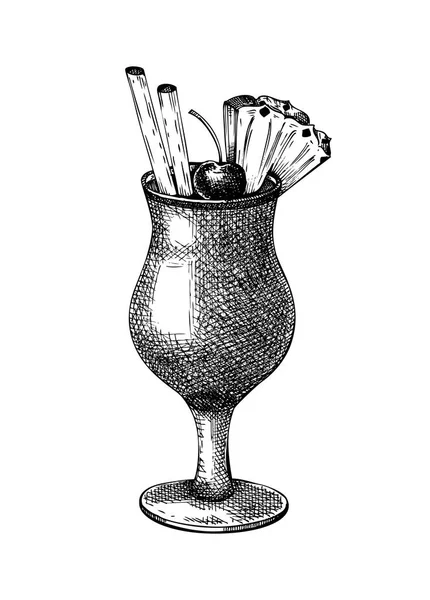 Ručně Načrtnutý Obrázek Koktejlu Pina Colada Vektorová Kresba Alkoholického Nápoje — Stockový vektor