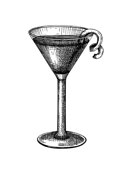 Met Hand Geschetste Cosmopolitan Cocktail Illustratie Vector Schets Van Alcoholische — Stockvector