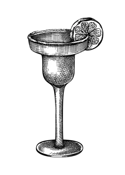 Handritad Margarita Cocktailillustration Vektorskiss Alkoholhaltig Dryck Elegant Glas Klassisk Cocktail — Stock vektor