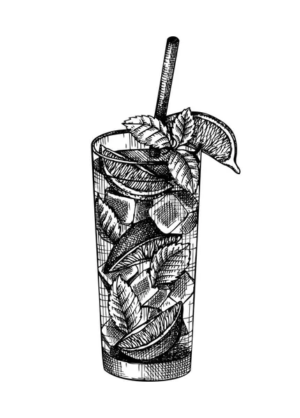 Ilustração Mojito Cocktail Desenhado Mão Esboço Vetorial Bebida Alcoólica Vidro —  Vetores de Stock