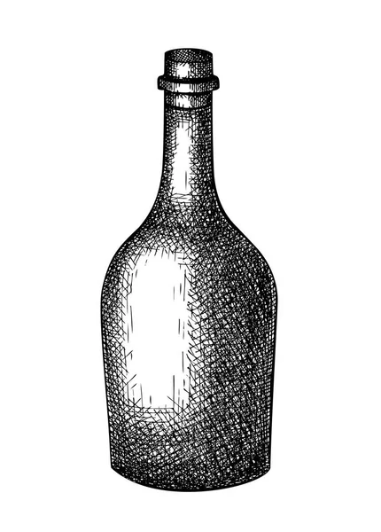 Elle Çizilmiş Viski Şişesi Çizimi Bardakta Alkollü Içeceğin Vektör Çizimi — Stok Vektör