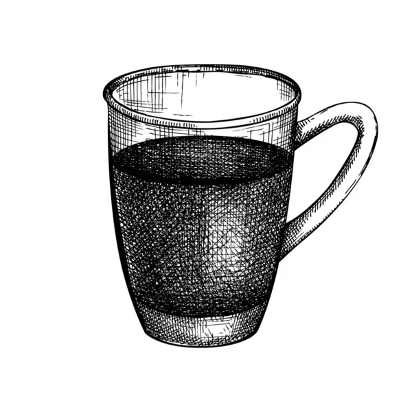 Chá Preto Esboçado Mão Uma Ilustração Caneca Vidro Esboço Vetorial —  Vetores de Stock