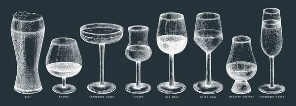 Met Hand Geschetste Illustraties Van Alcoholische Dranken Vector Schets Van — Stockvector