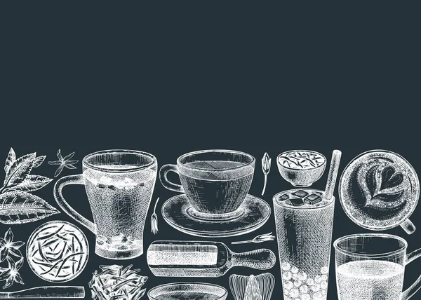 Дизайн Чайної Крамниці Або Кафе Ілюстраціями Ручних Напоїв Векторні Ескізи — стоковий вектор