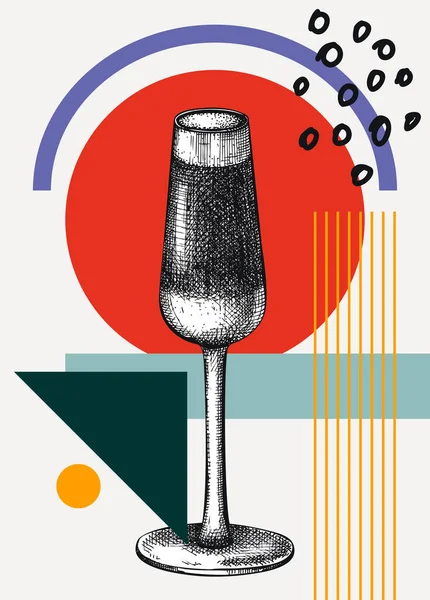 Collage Stil Svart Sammet Cocktail Vektor Illustration Handritad Alkoholhaltig Dryck — Stock vektor