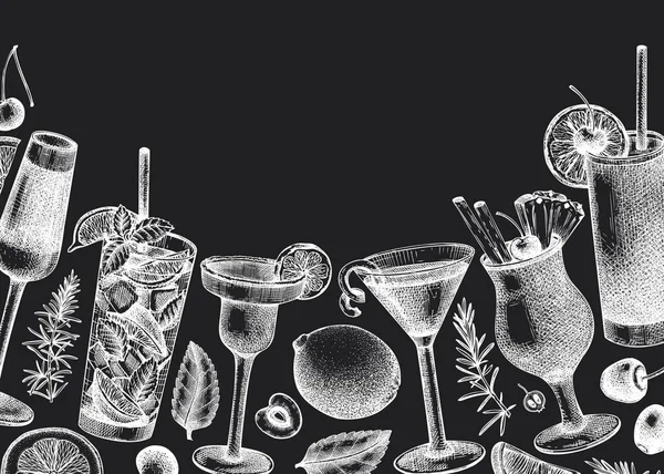 Alcoholische Cocktails Achtergrond Schoolbord Glas Van Margarita Mojito Pina Colada — Stockvector