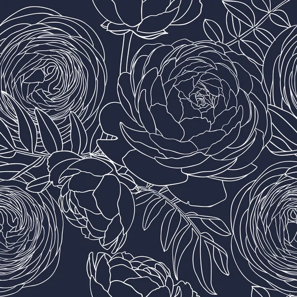 Línea Arte Ranúnculo Fondo Ilustraciones Abstractas Minimalistas Con Contornos Florales — Vector de stock