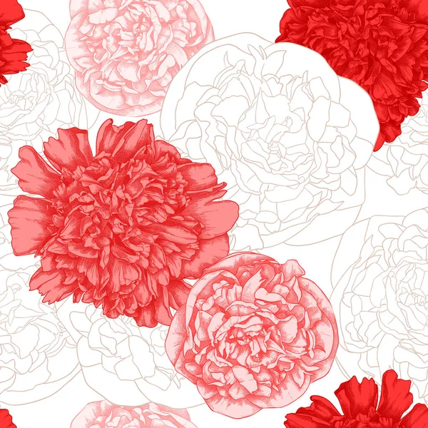 Sommerblumen Nahtloses Muster Handskizzierter Hintergrund Der Pfingstrose Perfekt Für Grußkarten — Stockvektor