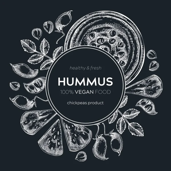 Design Věnce Hummus Tabuli Středomořské Jídlo Ingredience Rostliny Pita Skici — Stockový vektor