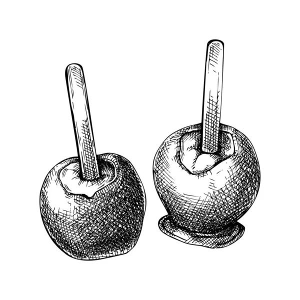 Karamelová Jablka Vektorové Ilustrace Ručně Kreslené Jídlo Tradiční Vánoční Skica — Stockový vektor