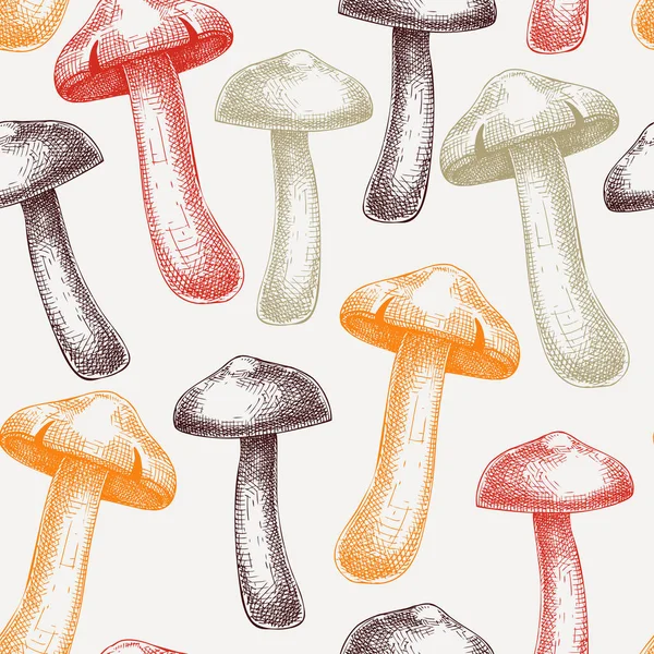 Mushroom Seamless Pattern Sketched Illustration Hand Drawn Food Drawings Forest — Stock Vector