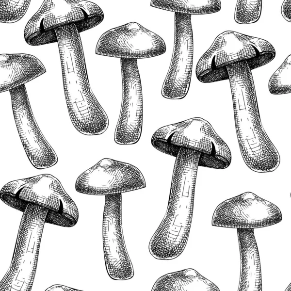 Mushroom Seamless Pattern Sketched Illustration Hand Drawn Food Drawings Forest — Διανυσματικό Αρχείο