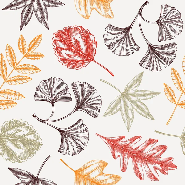 Autumn Seamless Pattern Fall Leaves Dried Flowers Sketches Thanksgiving Background — Stock vektor