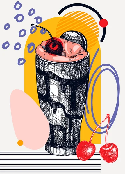 Collage Style Milkshake Vector Illustration Sketched Cocktail Drawing Trendy Design — Vettoriale Stock