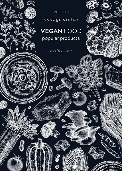 Veganes Essen Skizzierte Ein Transparent Auf Einer Tafel Banner Vorlage — Stockvektor