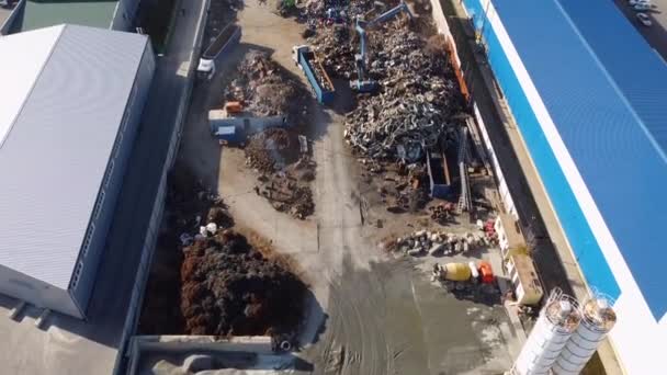 Scrap metal yard aerial view — Stock Video