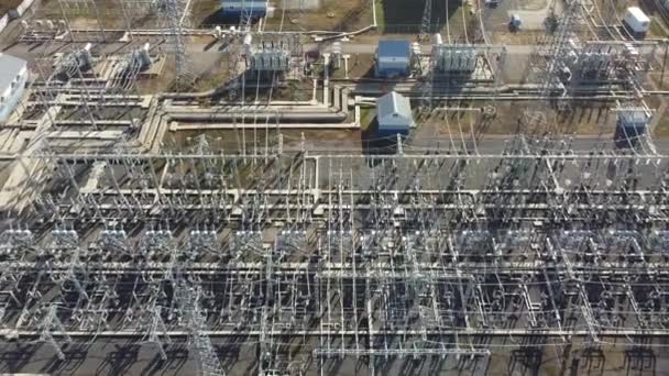 Transformer electrical power plant aerial view footage — Stock Video