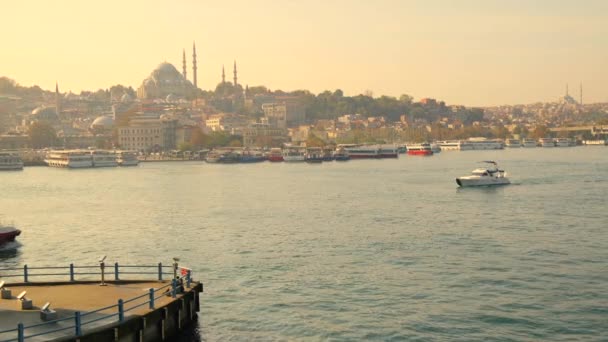 Ferryboats en Golden Horn bay — Vídeos de Stock