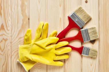 İşçi eldivenleri ve boya fırçası seti
