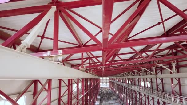 Truss Ceiling Gantry Crane Runways Metal Pillars Girders Support Constructions — Stok video