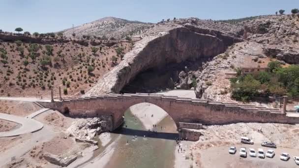Aerial View Severan Bridge Chabinas Creek Adiyaman Province Southeastern Anatolia — ストック動画