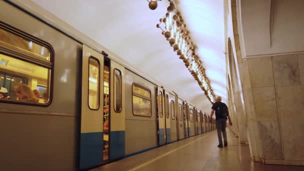 Footage Metro Train Closing Doors Departing Station — Stockvideo