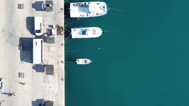Top Aerial View Yachts Moored Pier Luxury Boats Parked Marina — Stockvideo