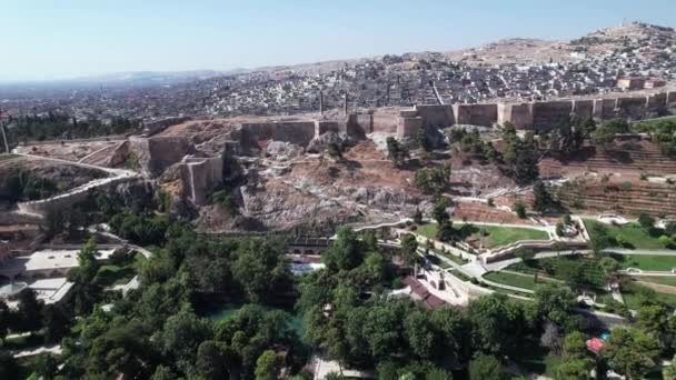 Αεροφωτογραφία Του Κάστρου Sanliurfa Πάρκο Γύρω Από Balikligol Και Mevlidi — Αρχείο Βίντεο