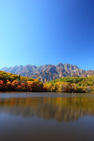 Montagna e stagno in autunno — Foto Stock