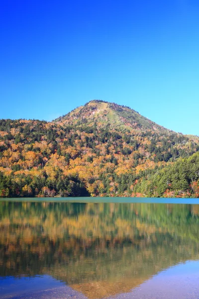 Mountain and pond in autumn — Stock Photo, Image