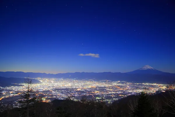 Night view of Kofu city and Mt. Fuji — Stock Photo, Image