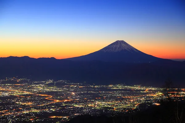 Mt. Fuji and Kofu city at dawn — Stock Photo, Image