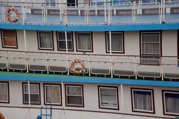 Board Motor Ship Three Decks Two Rows Cabins Windows Mesh — Photo