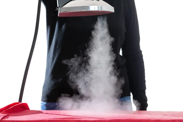 Demonstration Possibility Steam Iron Powerful Jet White Steam Emerges Iron — Photo