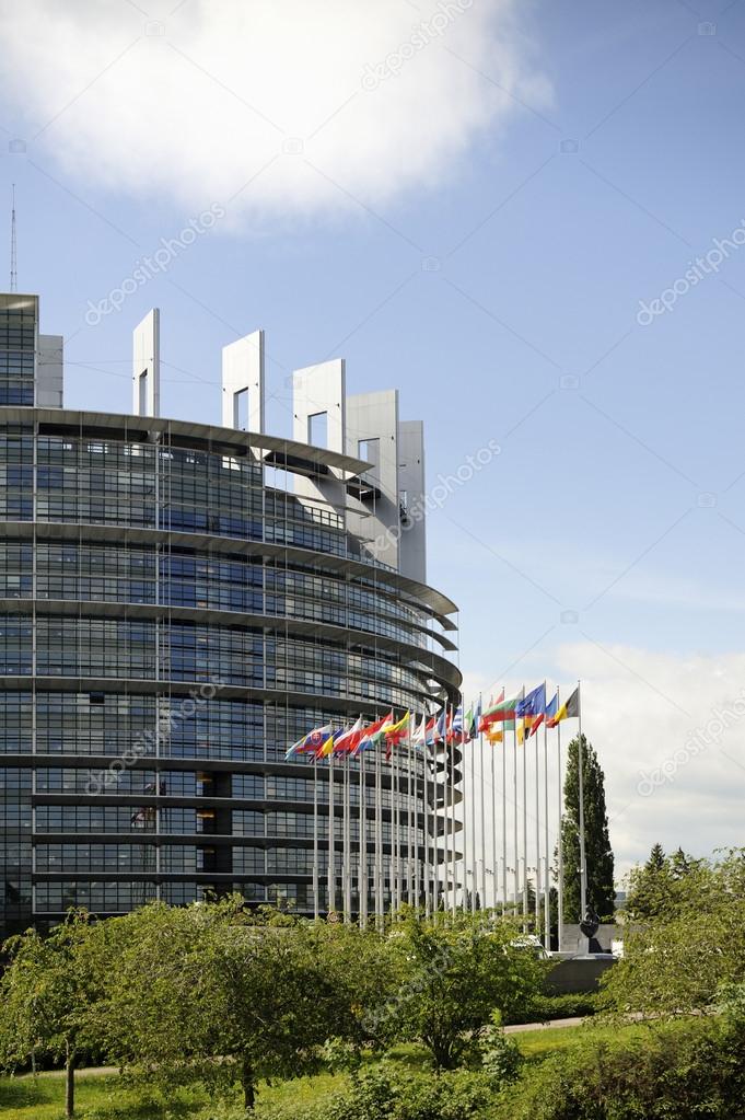 European Parliament with flags