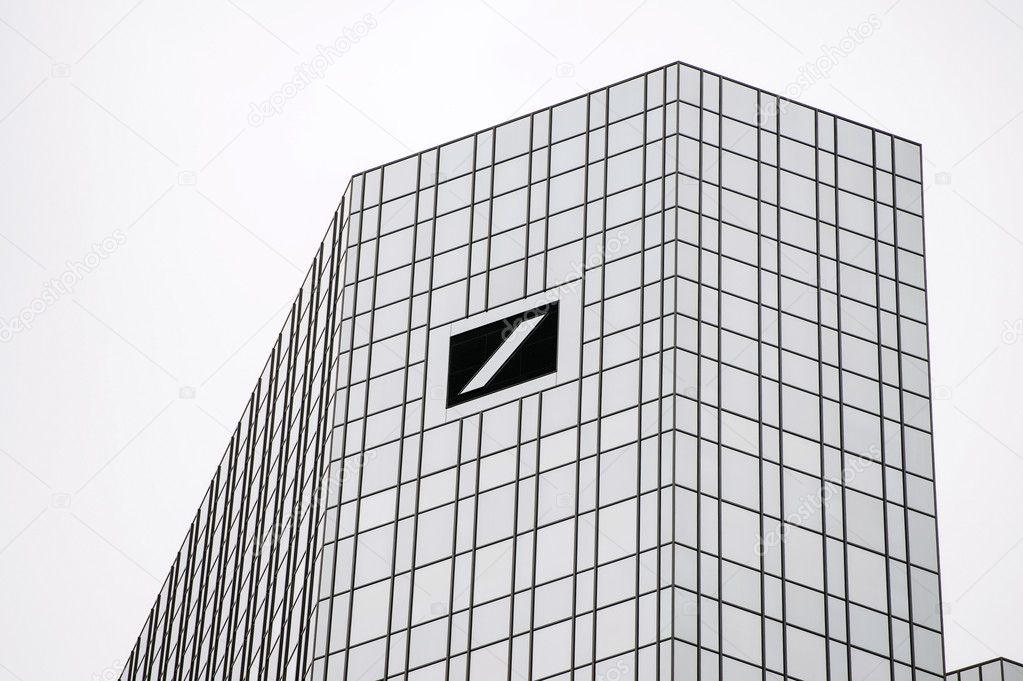 FRANKFURT AM MAIN, GERMANY - NOVEMBER 12, 2012: The Deutsche Bank AG logo sits on the company's headquarters in Frankfurt, Germany, on November 12, 2012. Frankfurt's Financial District hold the busies conglomerate of banks in Germany and in Eurozone